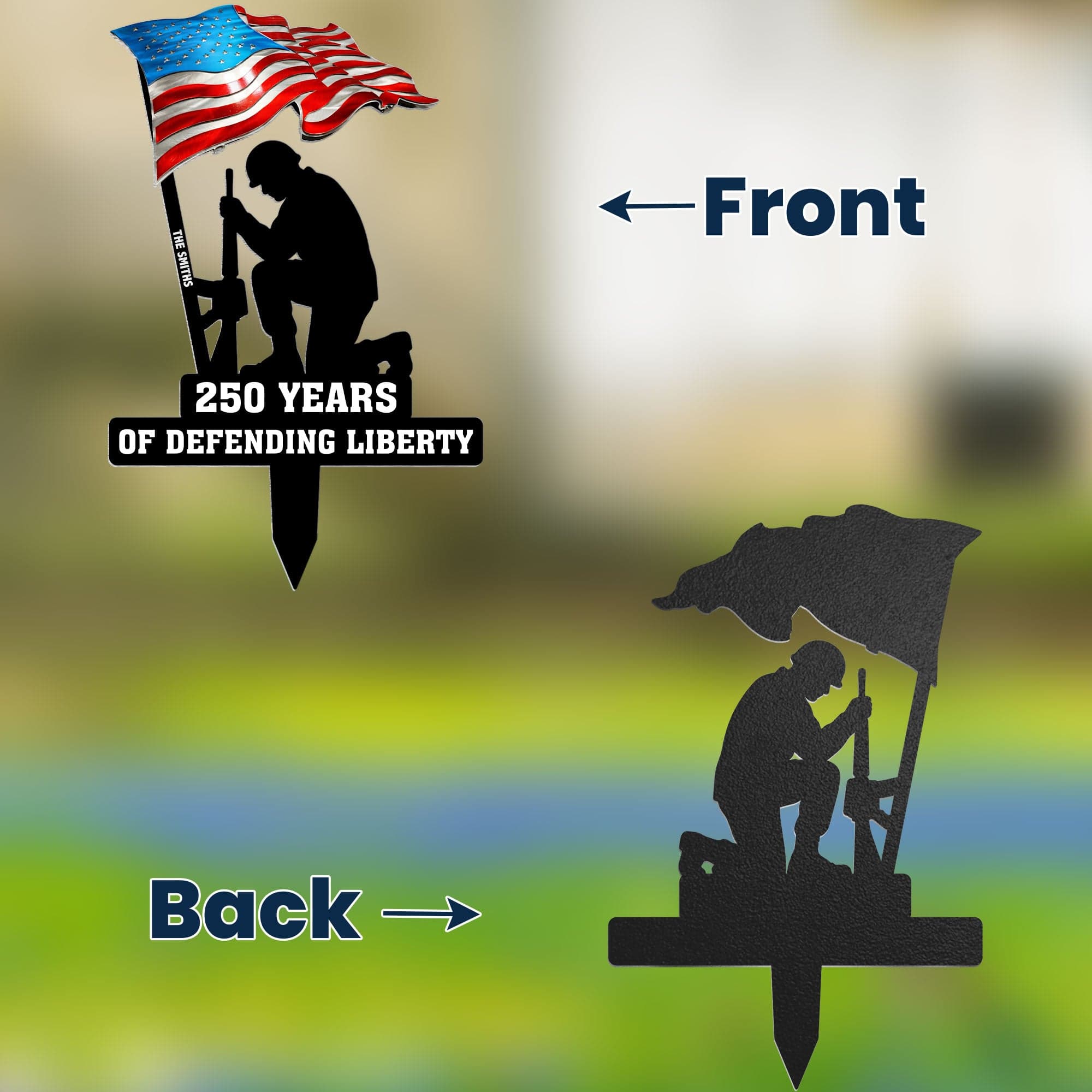 Custom 250 Years Liberty Metal Garden Stake | POD Dropship MOQ 1 - Acrylic Garden Stake Detail | Wholesale POD Supplier | MCDFL