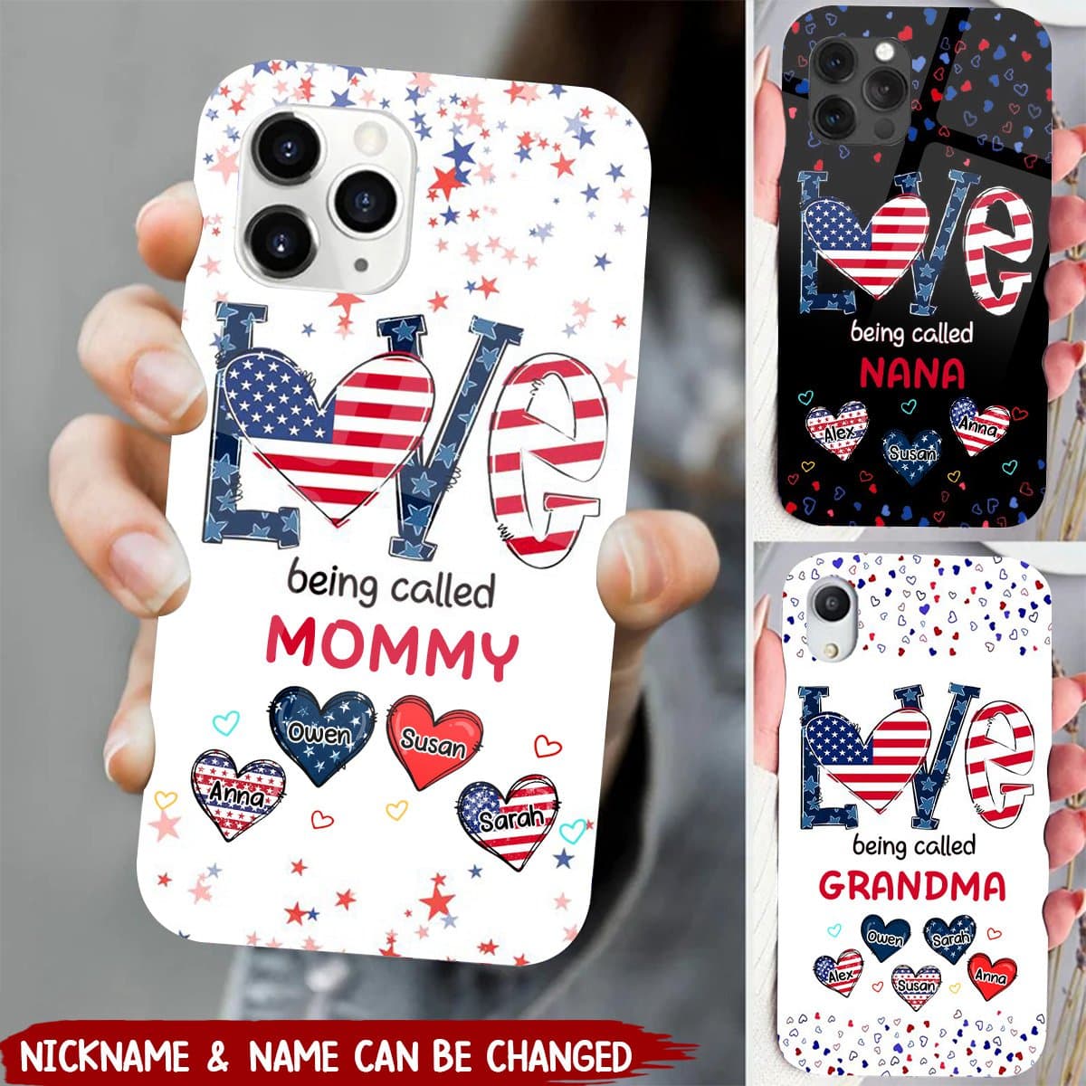 4th of July Grandma Personalized Phone Case | POD Dropship MOQ 1 - Custom Acrylic Glass Phone Case Wholesale | MCDFL