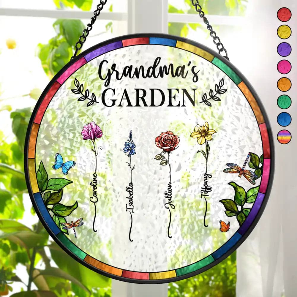 Personalized Birth Flower Suncatcher | Wholesale MOQ 1, Dropship Ready - Custom Stained Glass Suncatcher Wholesale | MCDFL