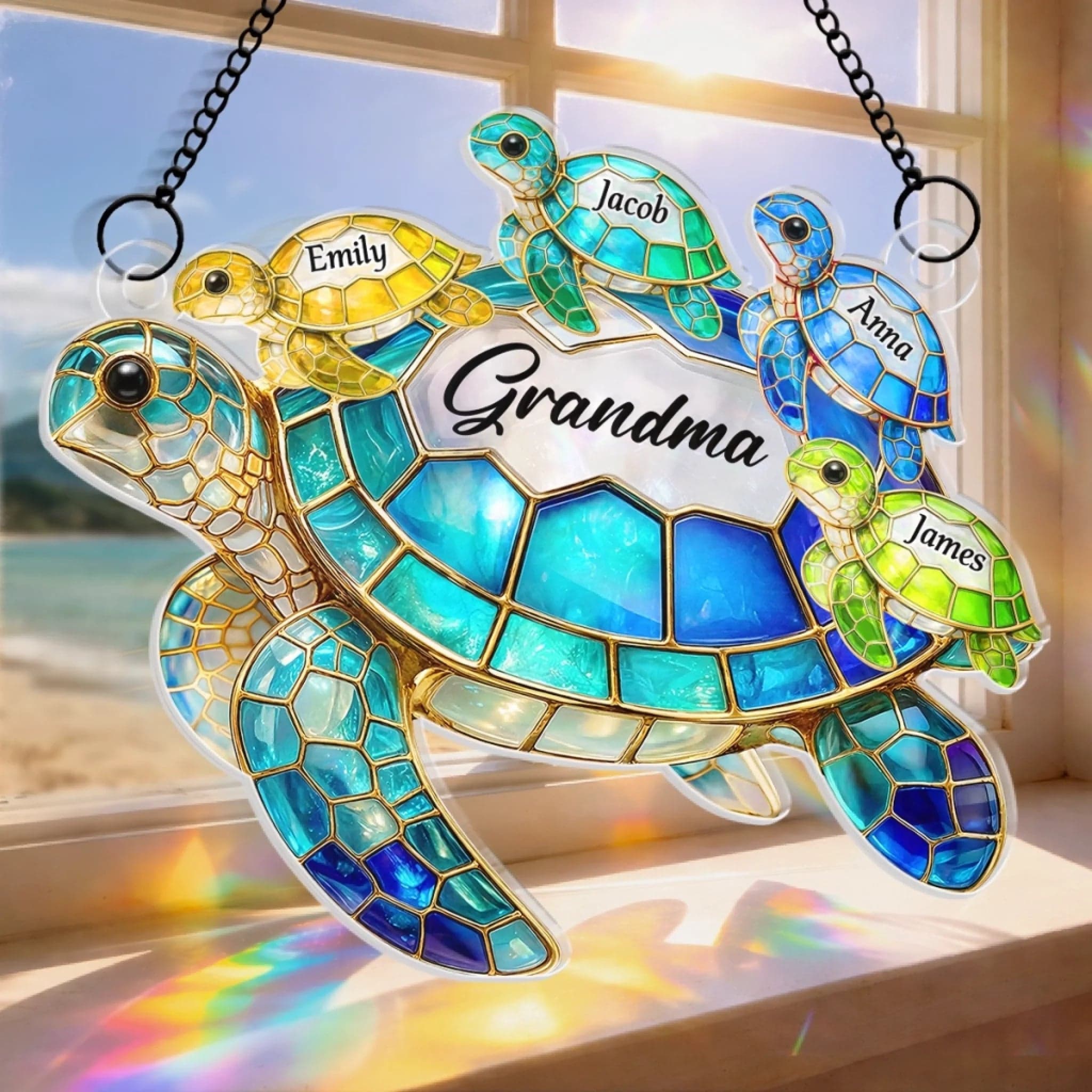 Mother's Day Custom Turtle Suncatcher | POD Dropship, MOQ 1 - Custom Suncatcher Ornament Wholesale | MCDFL