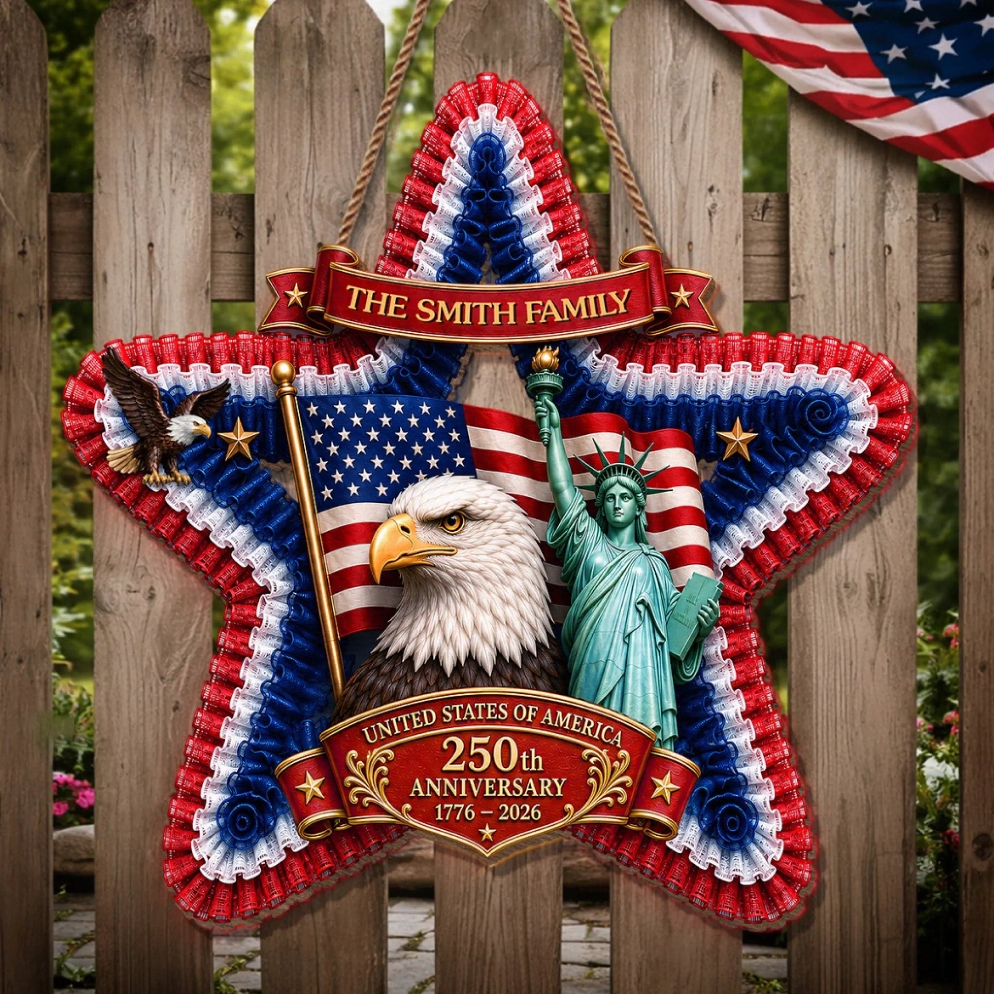America 250th Anniversary Custom Wood Sign | POD Dropship, MOQ 1 - Wood Sign Detail | Wholesale POD Supplier | MCDFL
