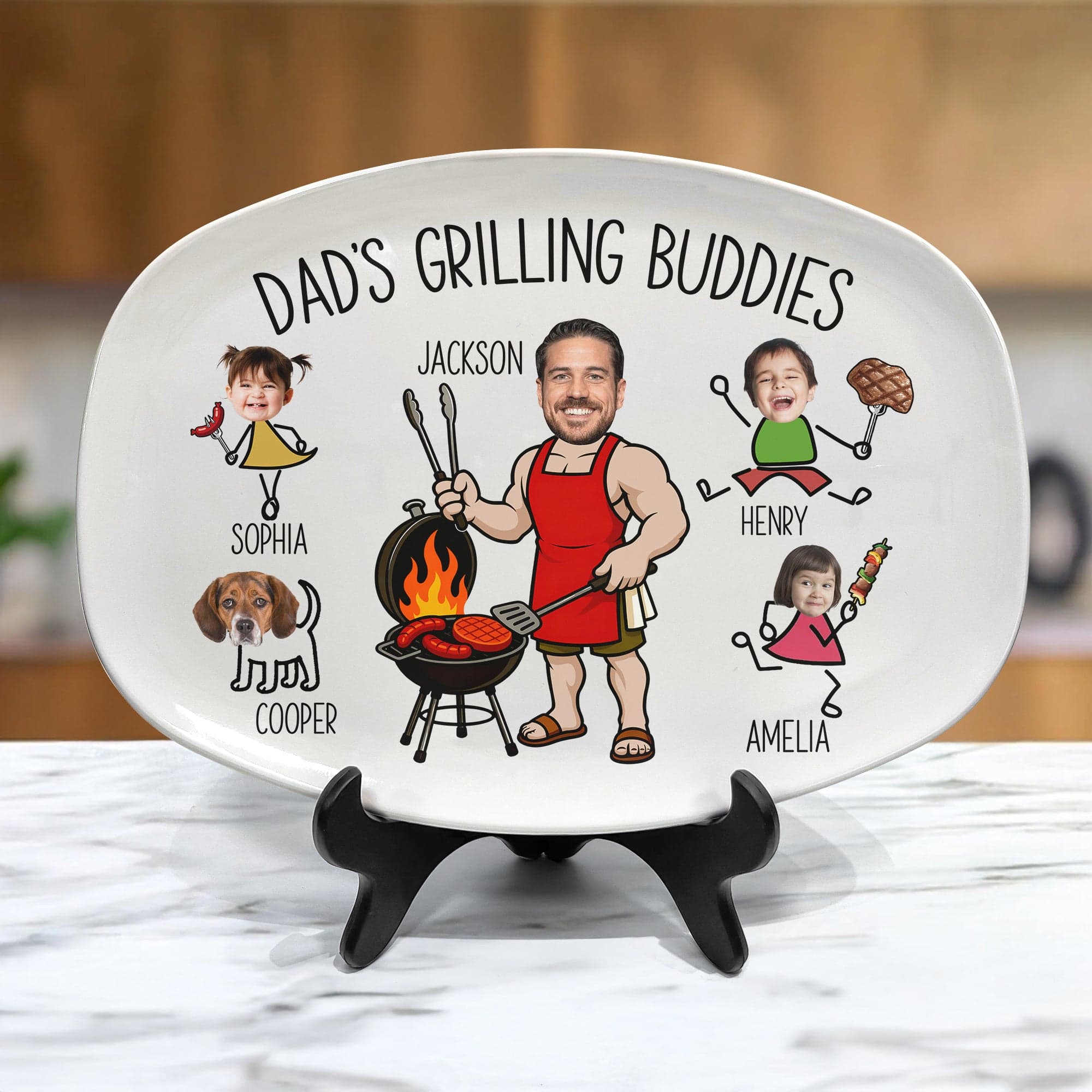 Family Grilling Buddies Platter | Custom BBQ Skewer Plate - Platter Detail | Wholesale POD Supplier | MCDFL