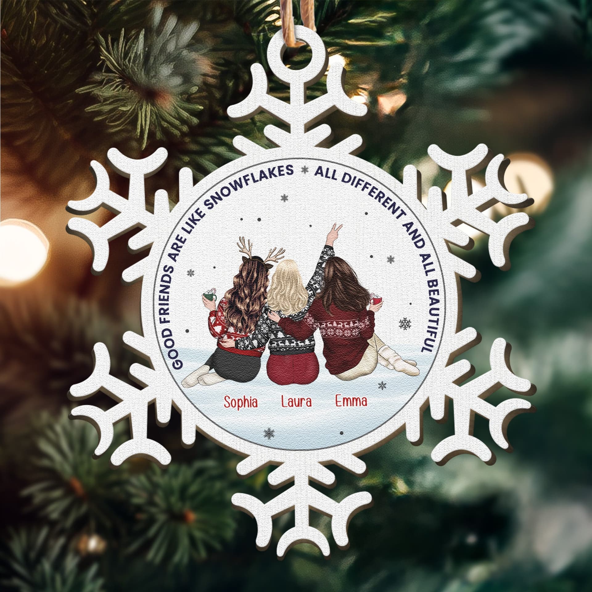 Christmas Personalized Snowflake Wooden Ornament | Dropship MOQ 1 Supplier - Wooden Ornament Detail | Wholesale POD Supplier | MCDFL
