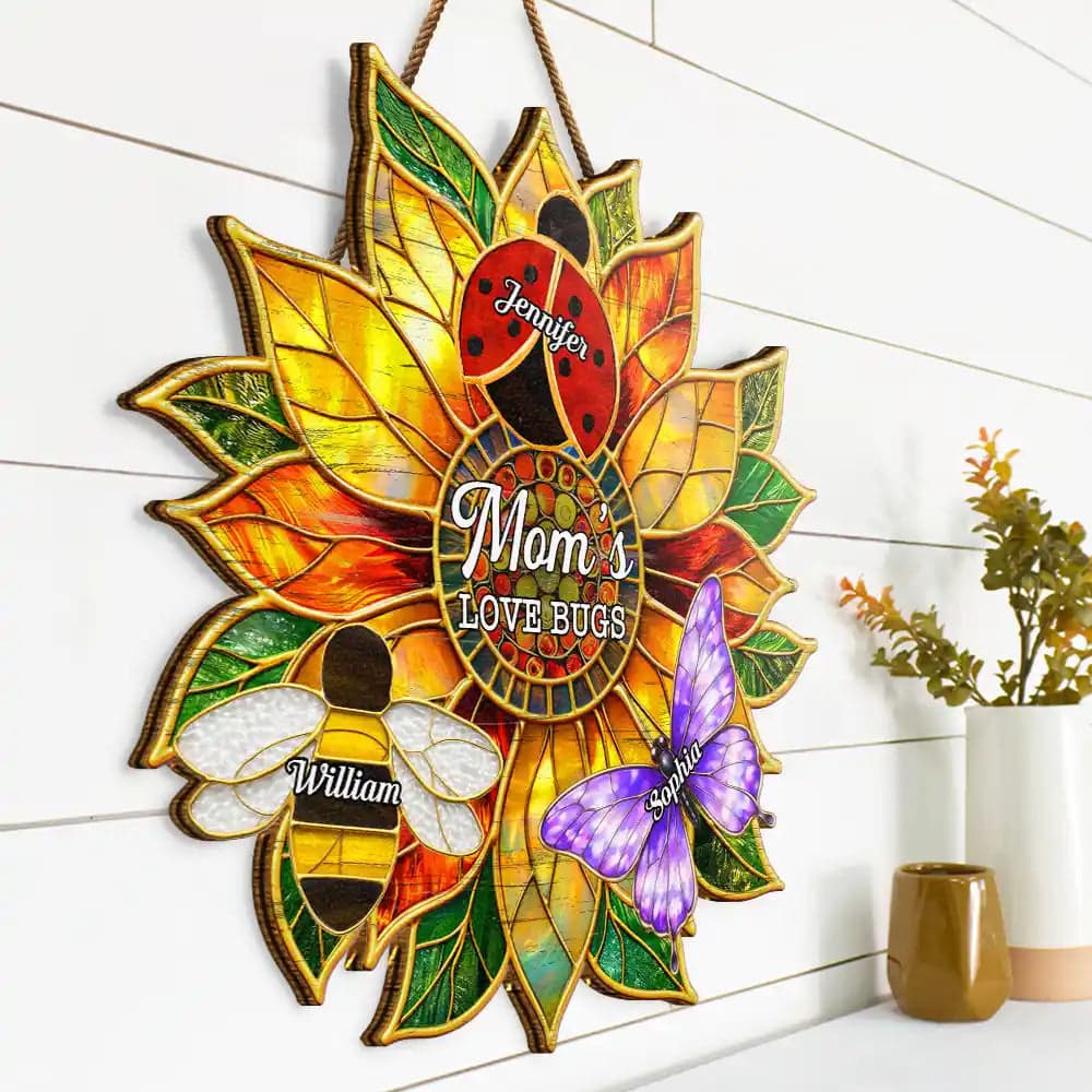 Mother's Day Personalized Love Bugs Wood Sign | Custom Wood Sign Wholesale MOQ 1 - Wood Sign Detail | Wholesale POD Supplier | MCDFL