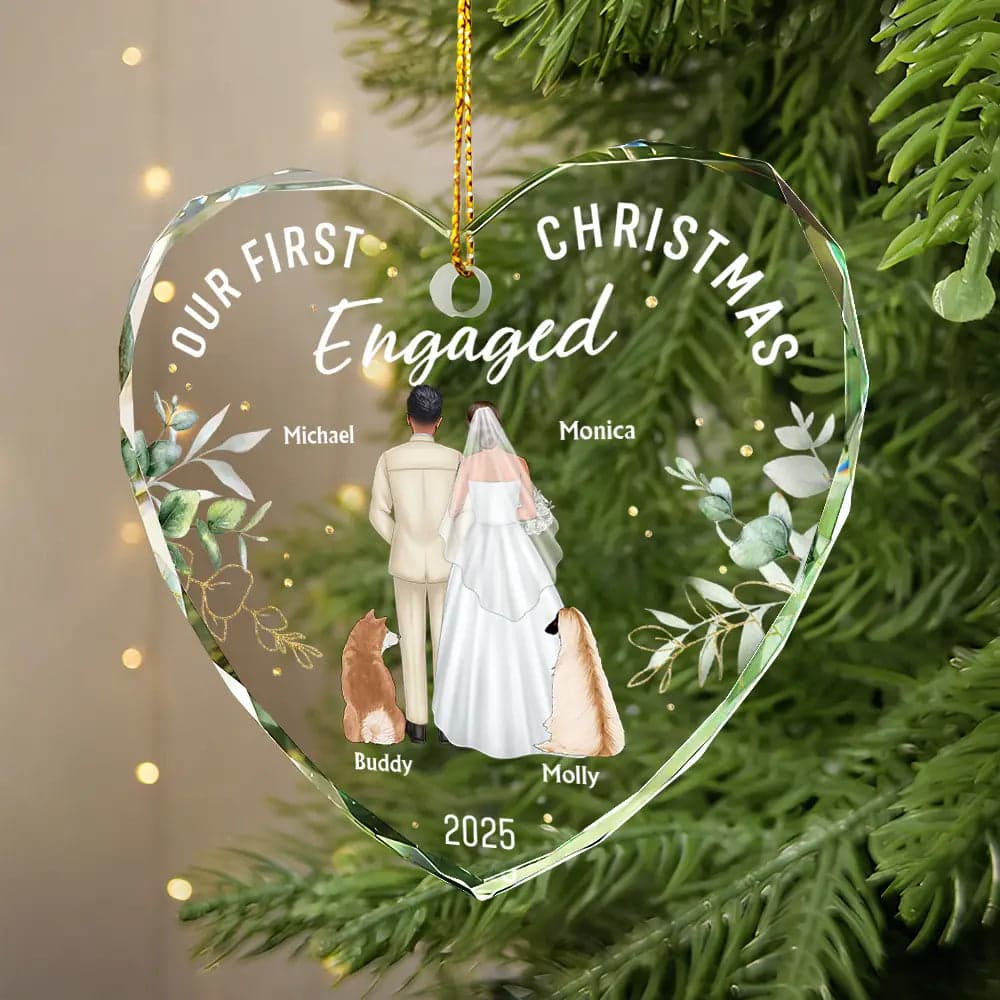 Personalized Christmas Heart Ornament | Custom Mr & Mrs Wedding, Dropship MOQ 1 - Glass Ornament Detail | Wholesale POD Supplier | MCDFL