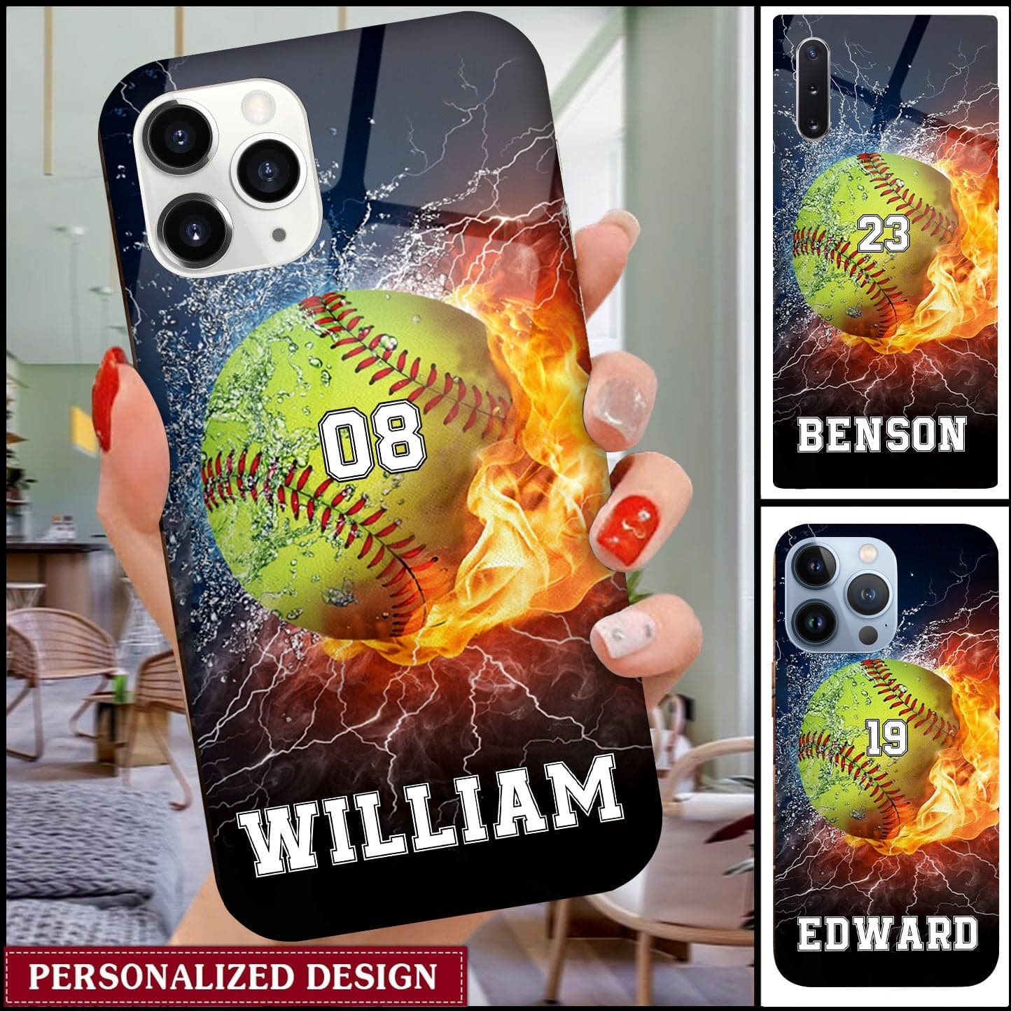 Personalized Glass Phone Case for Softball Players | Dropship MOQ 1 - Custom Acrylic Glass Phone Case Wholesale | MCDFL