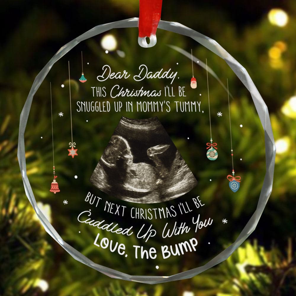 Personalized Christmas Baby Bump Ornament | POD Dropship MOQ 1 - Glass Ornament Detail | Wholesale POD Supplier | MCDFL